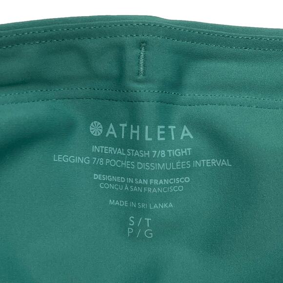 Athleta Interval Stash 7/8 Leggings Sz S TALL New $109 Trillium Green High Rise - Picture 6 of 9